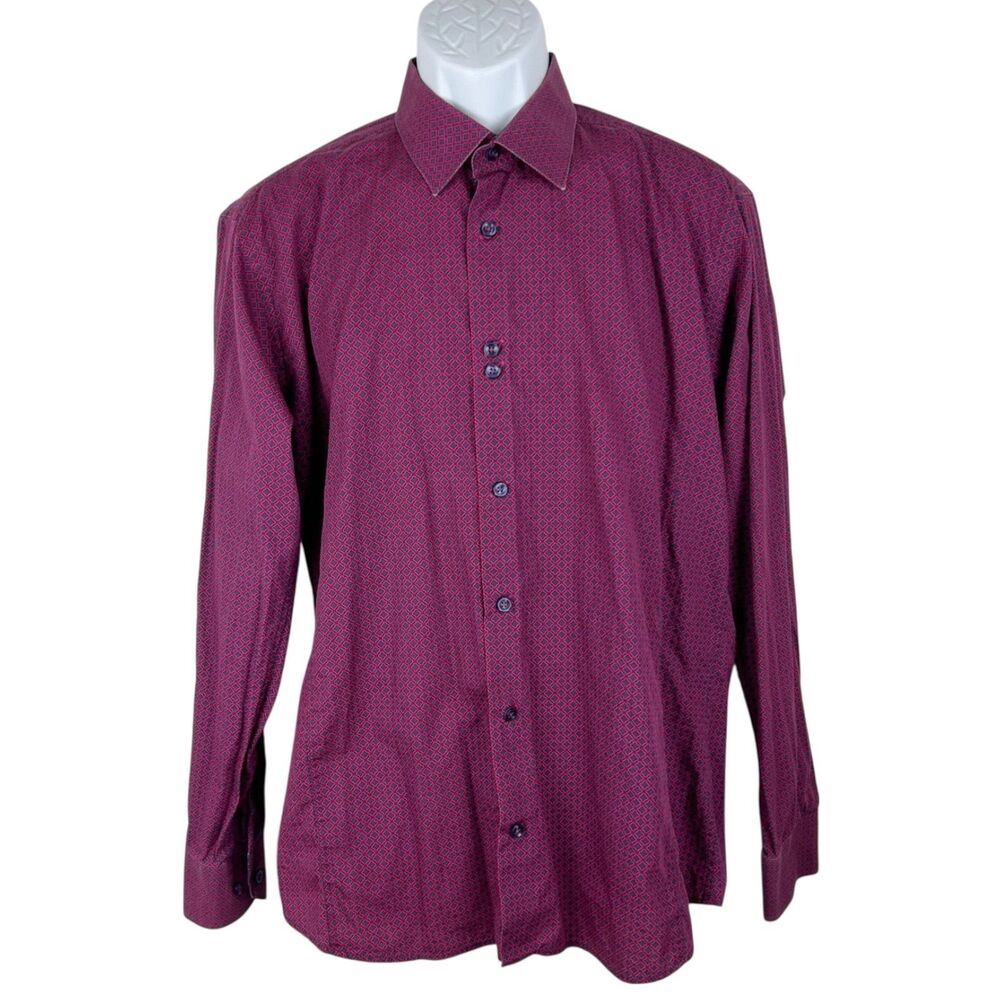A21 Button Down Shirt Men Large Grey Pink Long Sleeve Graphic Cotton Casual